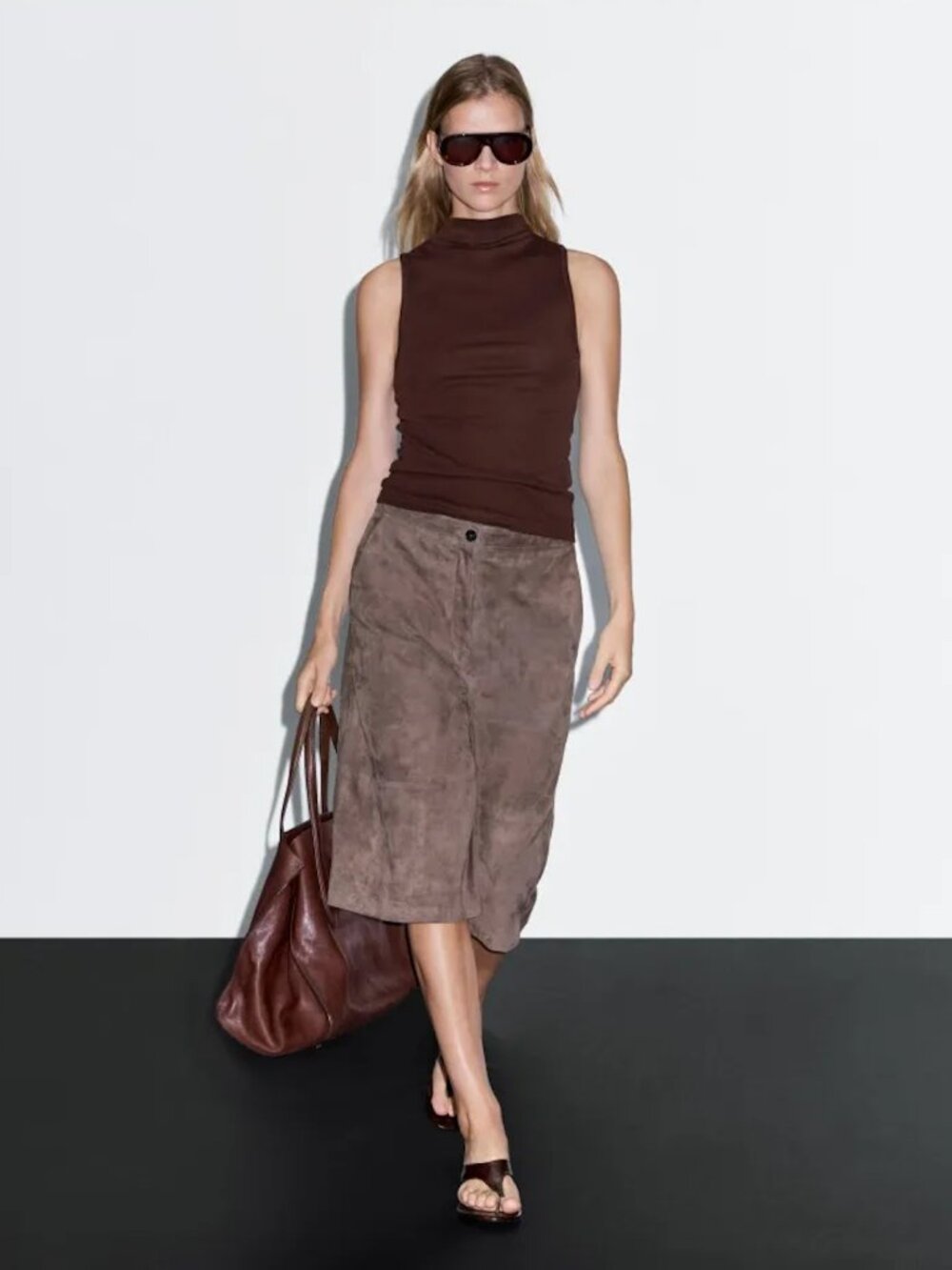 NWT Massimo Dutti 100% Cotton Funnel Neck Sleeveless Top Burgundy Sz M